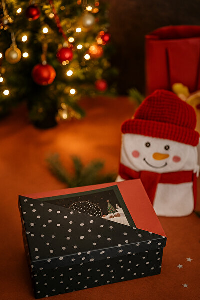 DODOMAR 14×20×8 cm Red and Black Polka Dot Rectangular Luxury Christmas Gift Box with Card Pocket