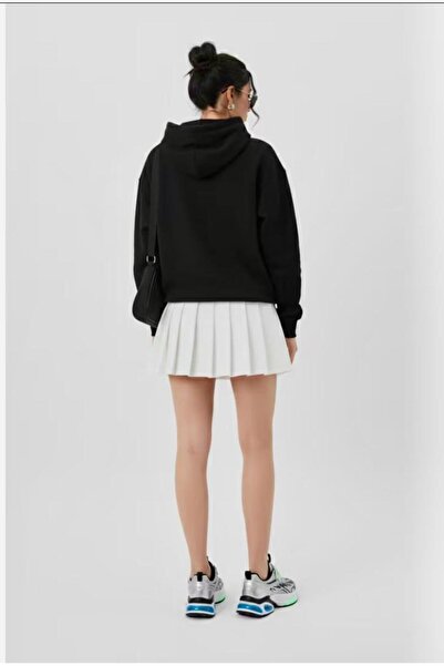 SELENA BUTİK Unisex Hooded Pocket Black Plain Sweatshirt