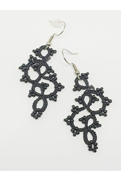 Ileanabiju Cercei negri din dantelă cu picături – Bijuterii lucrate manual cu picături
