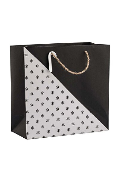 DODOMAR 44×35×18 cm Snowflake Black and White Wicker Handle Plexiglass Figured Cavita B6 Luxury Christmas Gift Bag