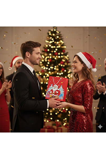 DODOMAR 25×30×9 cm Santa Claus Patterned Luxury Gift Cardboard Bag with Twist Handle