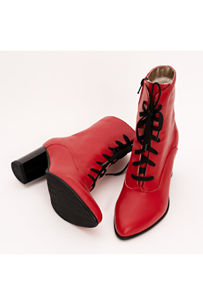 VAGAM Red Genuine Leather Ankle Boots with Heels