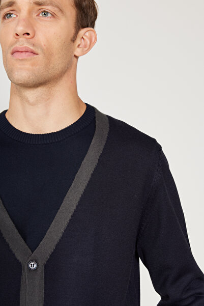 ALTINYILDIZ CLASSICS Μπλε ναυτικό-ανθρακί Πλεκτό Ζακέτα με κανονική εφαρμογή και λαιμόκοψη σε σχήμα V