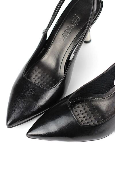 Gökhan Talay Biana Flexible Soft Non-Slip Sole (8 cm) Black Patent Leather Patent Leather Open Elastic Women's Heels