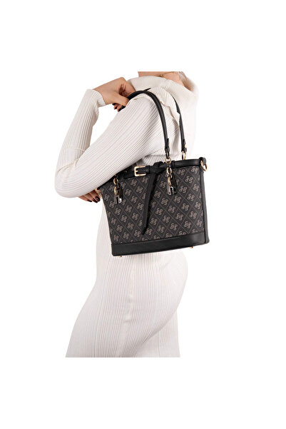 Silver Polo حقيبة كتف للنساء / البنات 1155-46094 حقيبة M178 أسود مدخن غير لامع