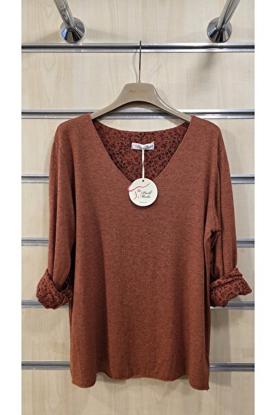 Park Moda Soft Textured Thin Sweater with Floral Pattern Inside