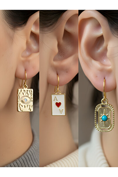 TURBİJ طقم أقراط نسائية من ثلاث قطع بتصميم كأس العين مع ميدالية فيروزية