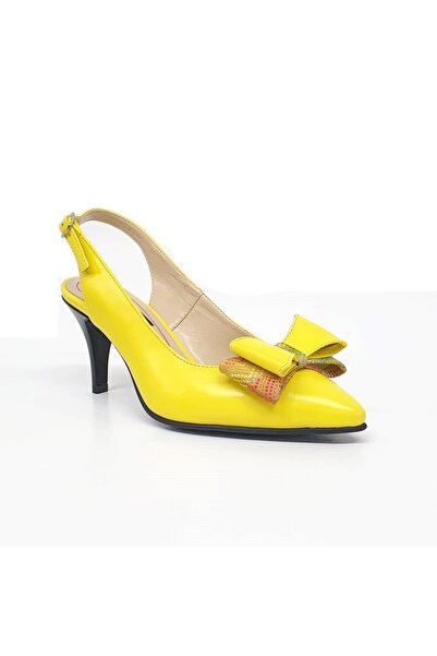 Catinca Shoes Sandale damă din piele naturală – Galbene cu fundă mozaic – D 1...