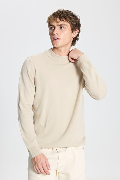 AC&Co / Altınyıldız Classics Beige Non-Pilling Standard Fit Regular Cut Half Turtleneck Knit Sweater