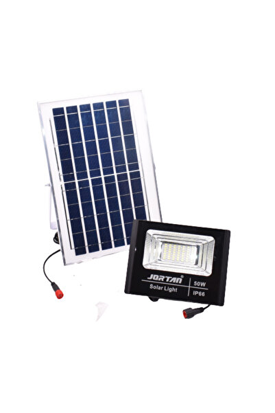 Jortan Solar Floodlight, LED, Power 50W, White Light, Long Cable, 49 LEDs, Black