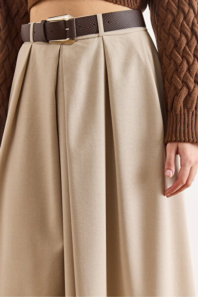 Olalook Fusta maxi plisată cu fermoar cu centură de piatră pentru femei ETK-19000377