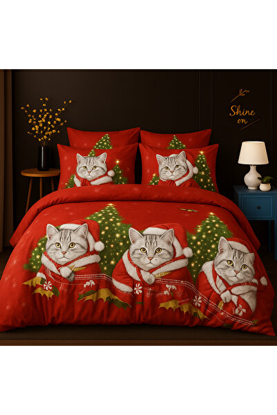 Casa Pucioasa Christmas Bedding 6 Pieces - Cats in Santa Costume, Fine Cotton -