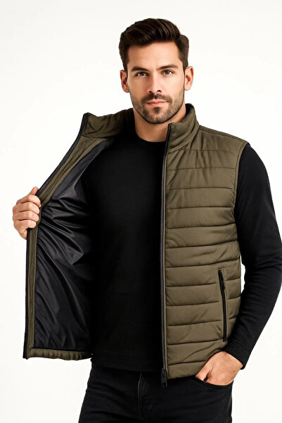 Exbob Men's Puffer Zipper Vest Water Repellent Quilted Lined Fabric with Pockets Lightweight Winter Sports Casual Jacket