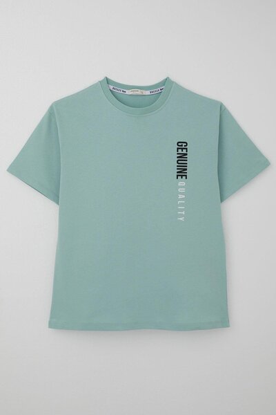 Breeze Μπλουζάκι για αγόρια με κείμενο στην πλάτη με τύπωμα 9-14 ετών, νεροπράσινο