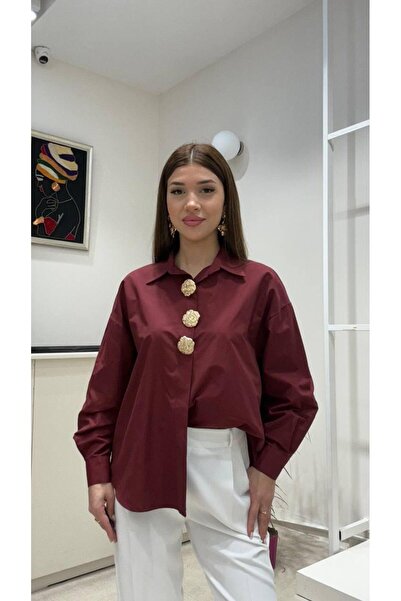 modadagiyim Women's Special Stone Button Long Sleeve Premium Shirt