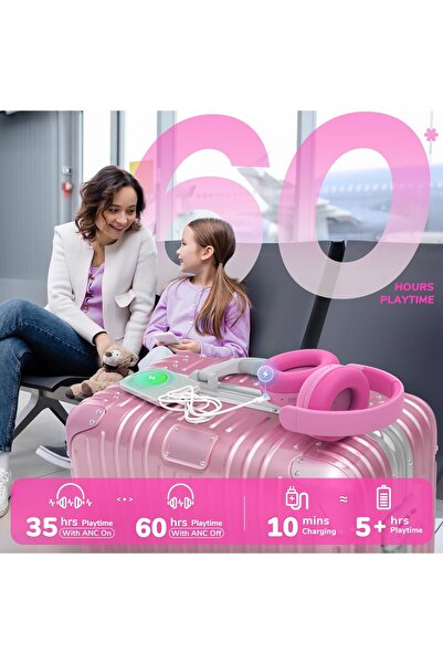 iClever BTH20 Headphones, Noise Cancelling, 60 H Playback, 80dBA Volume, Bluetooth 5.4, Wireless, Pink Color