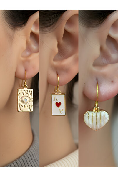 TURBİJ طقم أقراط نسائية من ثلاث قطع على شكل قلب من اللؤلؤ من جوي كوجا