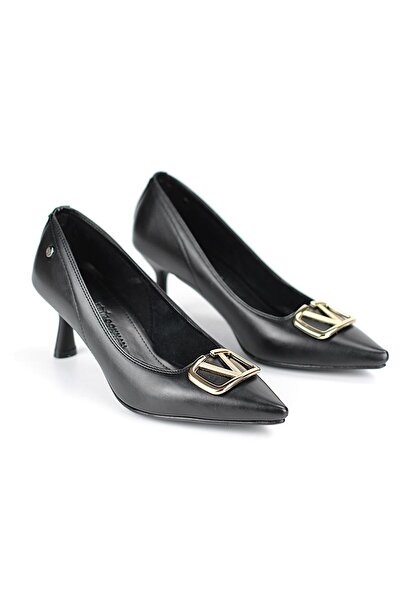 Gökhan Talay Luxe Flexible Soft Non-Slip Sole (4 cm) Black Skin V Buckle Women's Heeled Shoes