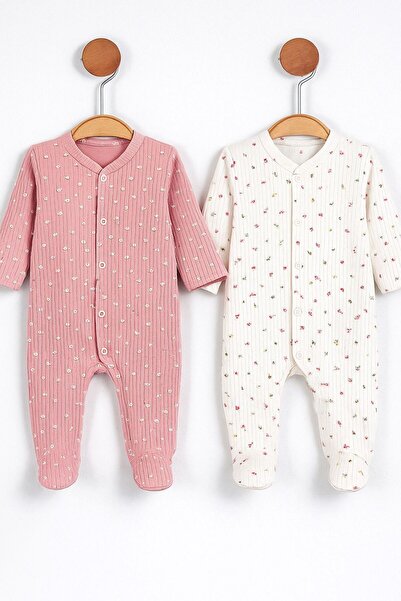 mini mia 2-Piece 100% Cotton Newborn Romper Set with Booties and Snap Fasteners