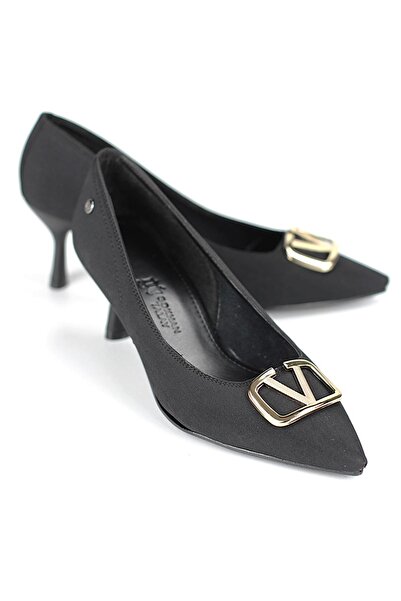 Gökhan Talay Luxe Flexible Soft Non-Slip Sole (4 cm) Black Suede V Buckle Women's Heeled Shoes