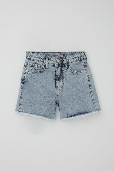 Breeze Pantaloni scurți pentru fete, cu tivul de blugi, cu detaliu cu ciucuri, cu buzunare, 10-14 ani, albastru deschis