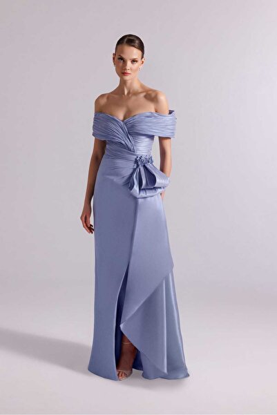 Kenzel Draped Off-The-Shoulder Evening Dress - Stylish Evening Gown with Flor...