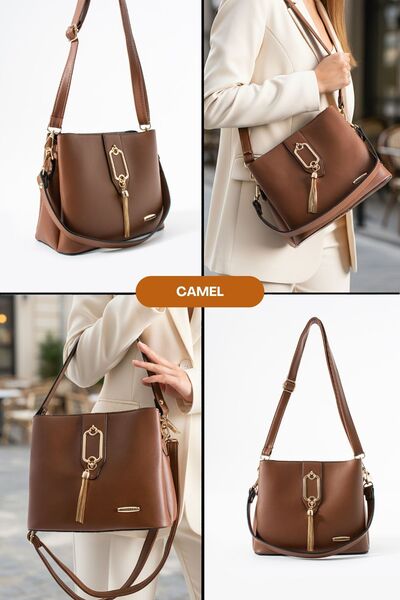 Lifonbag Women's 3-Compartment Gold Detailed Shoulder and Crossbody Bag (23X19 cm)