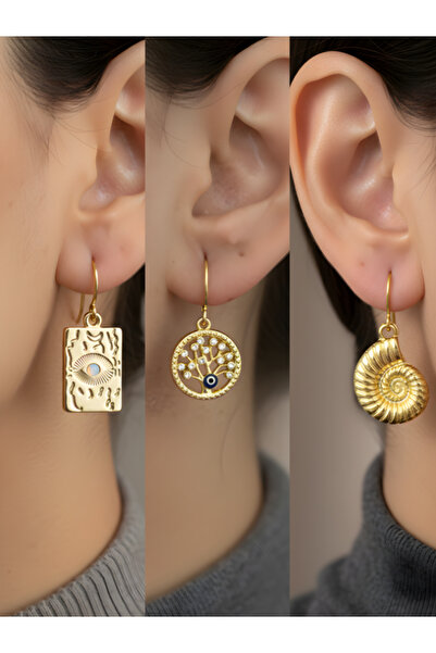 TURBİJ مجموعة أقراط نسائية على شكل شجرة الحياة الحلزونية مكونة من 3 قطع