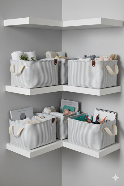 HomyJRs 4-Piece Gray Striped Multi-Purpose In-Cabinet Toy Storage Box Basket Organizer 18X22X30