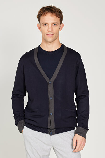 ALTINYILDIZ CLASSICS Μπλε ναυτικό-ανθρακί Πλεκτό Ζακέτα με κανονική εφαρμογή και λαιμόκοψη σε σχήμα V