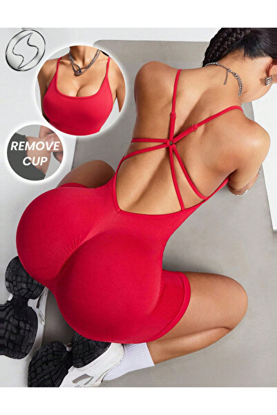 Sheya Shein short jumpsuit, red