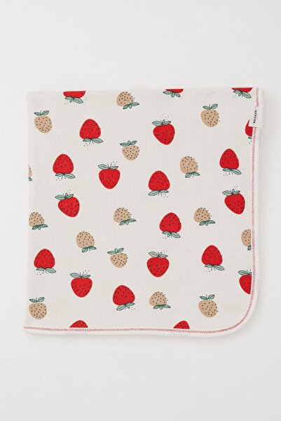 Breeze Newborn Baby Blanket Strawberry Garden Patterned Standard, Ecru
