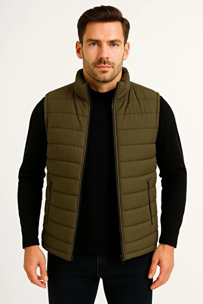 Exbob Men's Puffer Zipper Vest Water Repellent Quilted Lined Fabric with Pockets Lightweight Winter Sports Casual Jacket