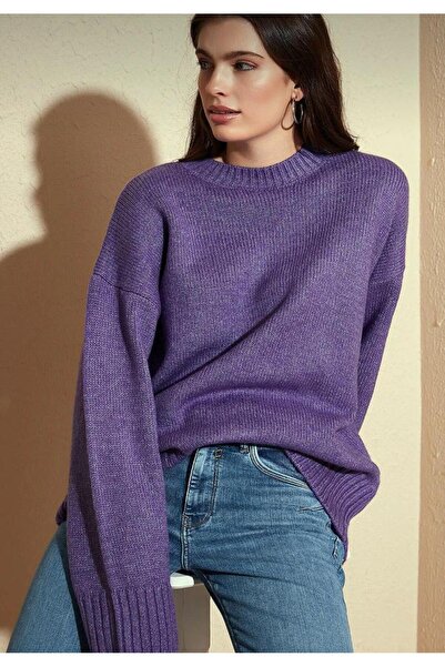 hedef giyim Oversized Crew Neck Plain Knit Sweater