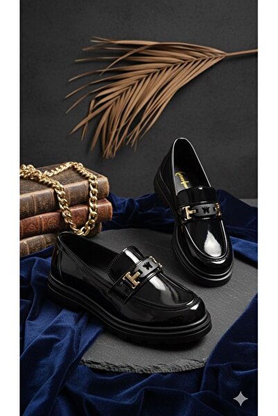 Slipcat Women's Thick Sole Orthopedic Comfort Sole Leather-Look Loafer – Black