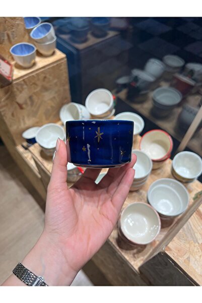 Atelier Enki Grace Kulpsuz Fincan - Lacivert/ Altın Yıldızlı