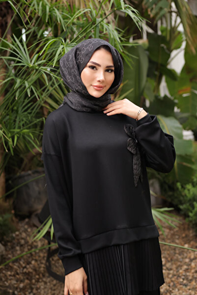 İmajButik Black Hem Pleated Tunic Trouser Suit