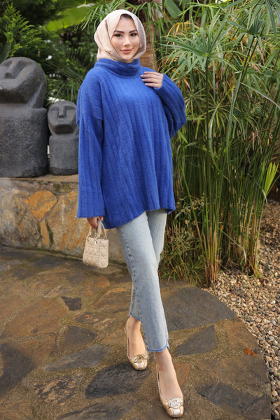 İmajButik μπλε κοβαλτίου Μπλε ζιβάγκο casual πλεκτό πουλόβερ από μαλακό ανγκόρα