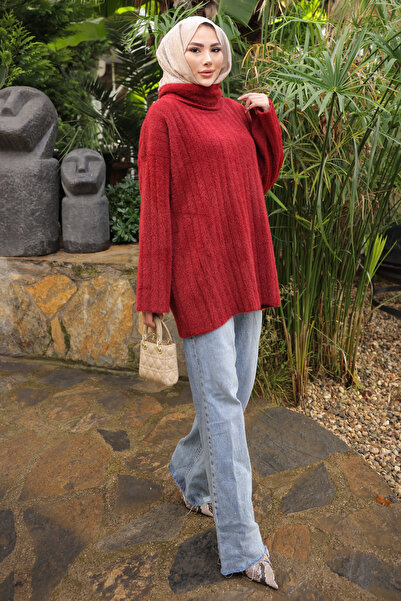 İmajButik Μπορντό ζιβάγκο casual από μαλακό πλεκτό ανγκόρα τούνικ