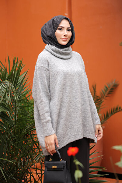 İmajButik Gray Turtleneck Casual Knitwear Sweater