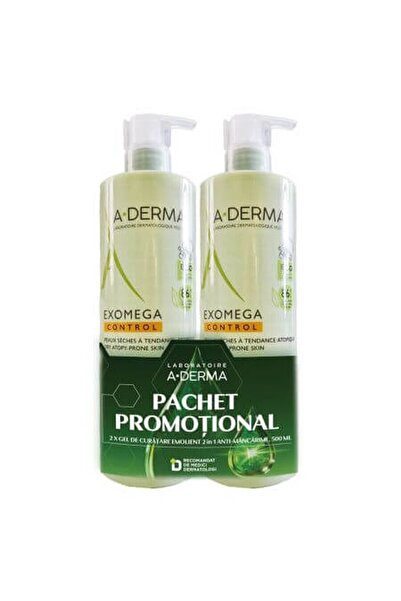 A-DERMA Exomega Control Gel Spumant 2 în 1, 2 x 500 ml