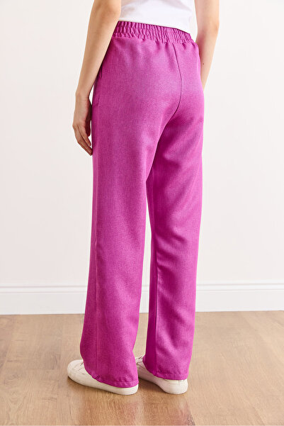 Olalook Women's Fuchsia Waistband Pocketed Wool Effect Wide Leg Winter Trousers Pnt-19000383