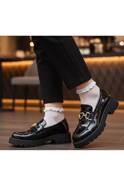 Slipcat Women's Thick Sole Orthopedic Comfort Sole Leather-Look Loafer – Black