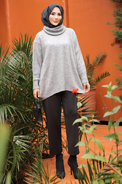 İmajButik Gray Turtleneck Casual Knitwear Sweater