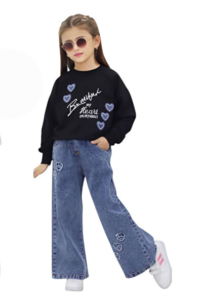 NURTOPU Girls' Set Top and Bottom Set Soft Denim with Elastic Waist Transitional Top Bottom Jeans Soft