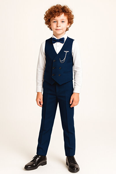 AHENGİM طقم بدلة للأولاد بقصة عصرية مع ربطة عنق طقم فيست مكون من 3 قطع Ak5350