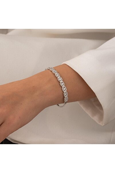 H.M Hakan Mücevherat Baget Taşlı 14 Ayar Beyaz Altın Kelepçe