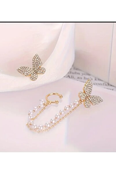 BYFASHION Taş Detaylı Kıkırdak Kelebek Kombin Küpe