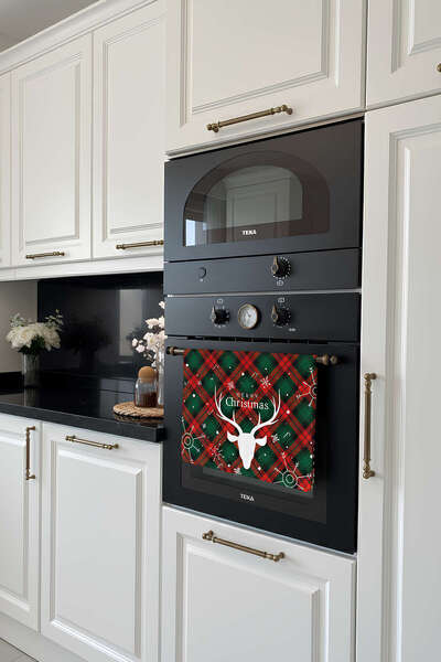 Cango Home Red Green Christmas Themed Plaid Patterned Digital Printed Oven Cover Cgh909-F