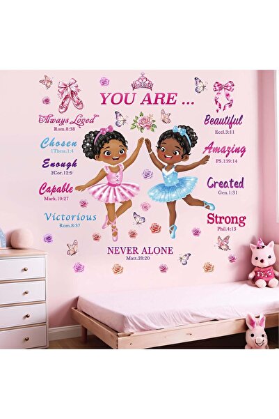 Amimagen ملصقات حائط راقصة باليه للفتيات ذوات البشرة السمراء - تصميم فراشة أم...